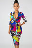 goPals fitted long sleeve bold print bodycon dress. 