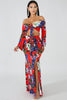 goPals red 2 piece floral set with tie front bandeau top and skirt with slit. 