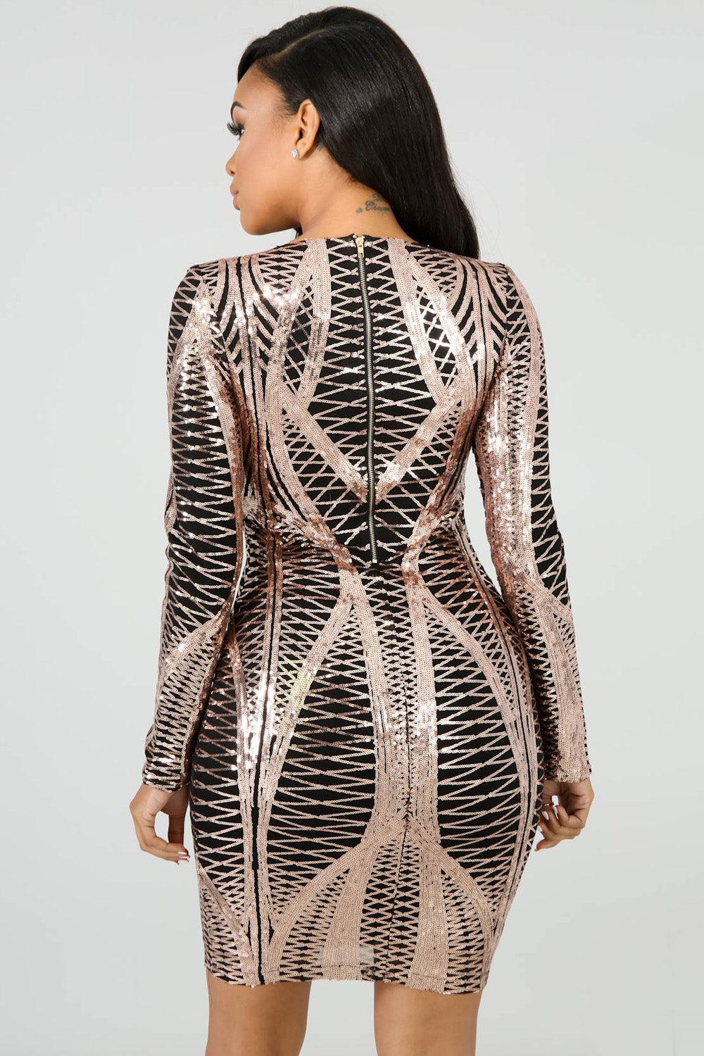 goPals metallic print long sleeve bodycon dress. 