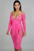 goPals sexy off the shoulder fuchsia sheer lace dress. 