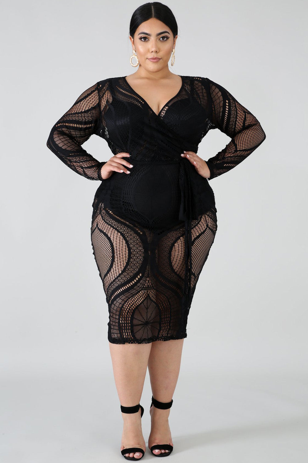 goPals sexy off the shoulder black plus size sheer lace dress. 