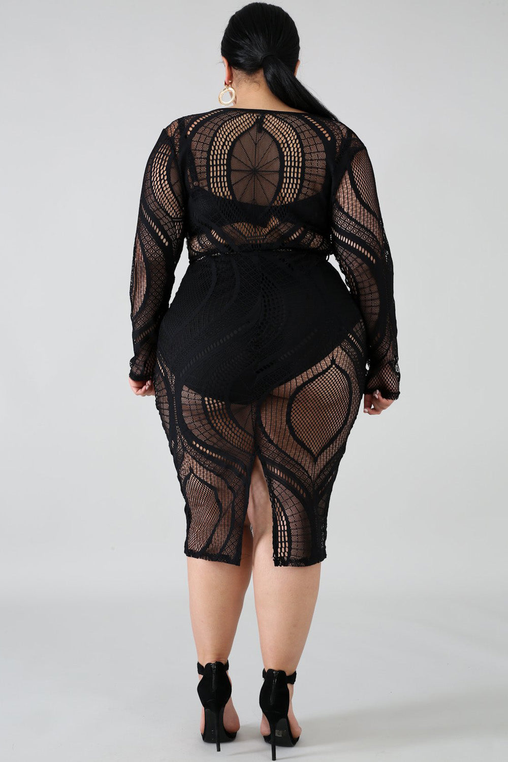 goPals sexy off the shoulder black plus size sheer lace dress. 