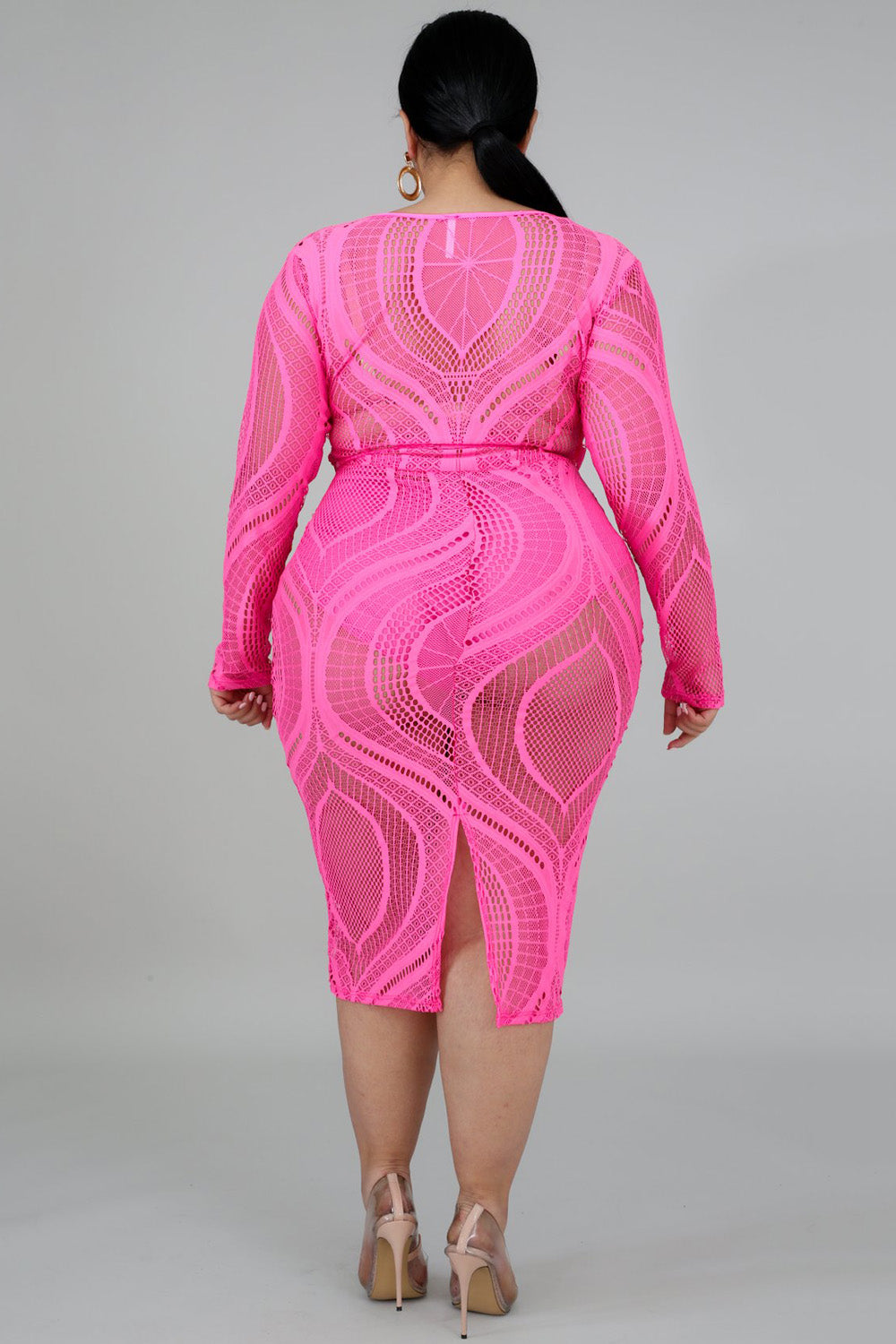 goPals sexy off the shoulder fuchsia plus size sheer lace dress. 