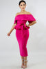 goPals fuschia 2 piece set with off-the-shoulder top and pencil skirt. 