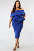 goPals royal blue 2 piece set plus size with off-the-shoulder top and pencil skirt. 