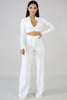 goPals 2 piece white set with long sleeve crop top and wide leg pant. 