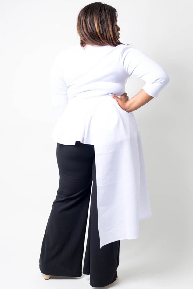 goPals long sleeve white top with asymmetric high-low hem. 